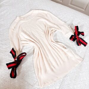 ‼️ SOLD Cream Top w/Red & Black Tie Sleeves Korean core